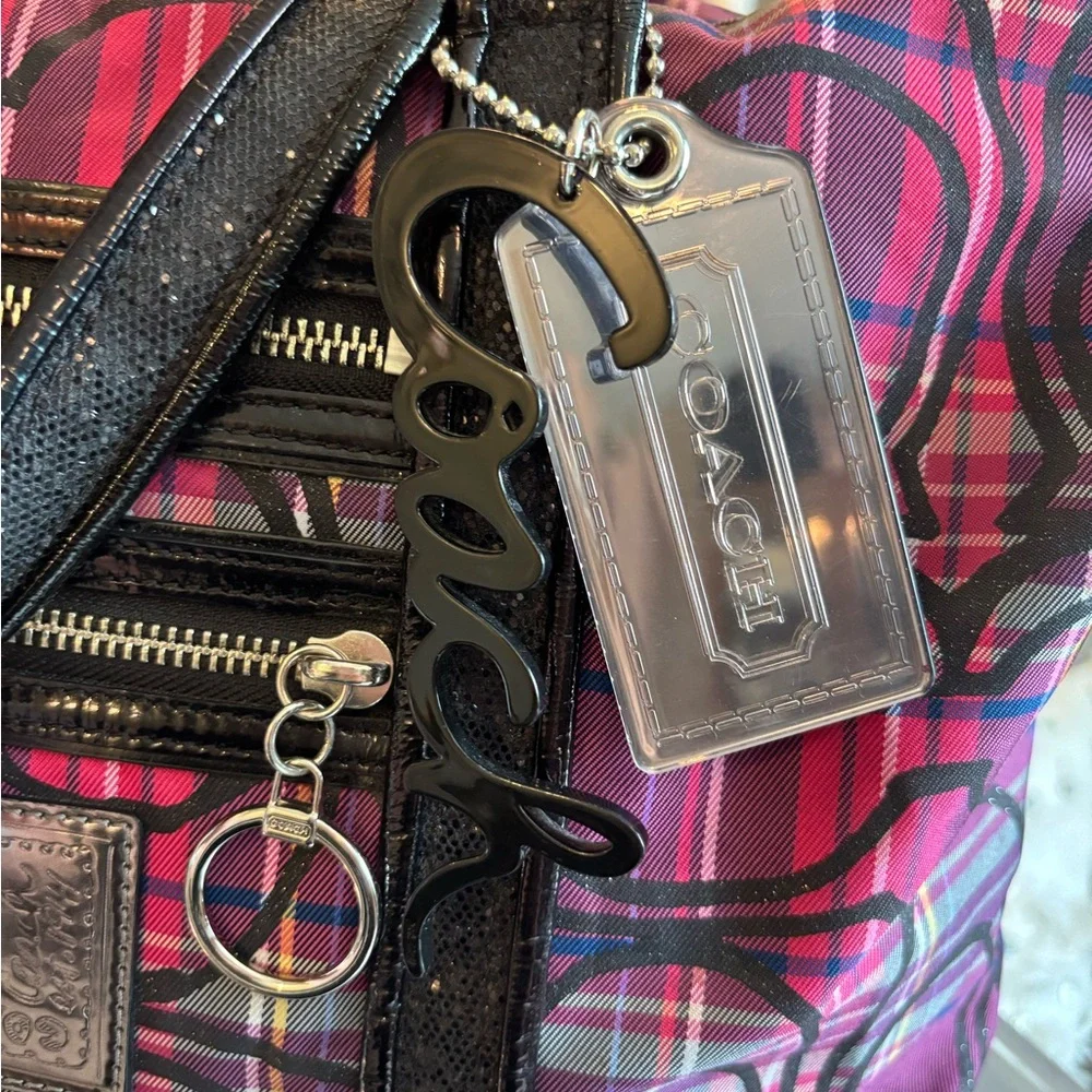 EUC Coach Poppy Pink and Black Shoulder Bag with Plaid Design - Picture 12 of 15